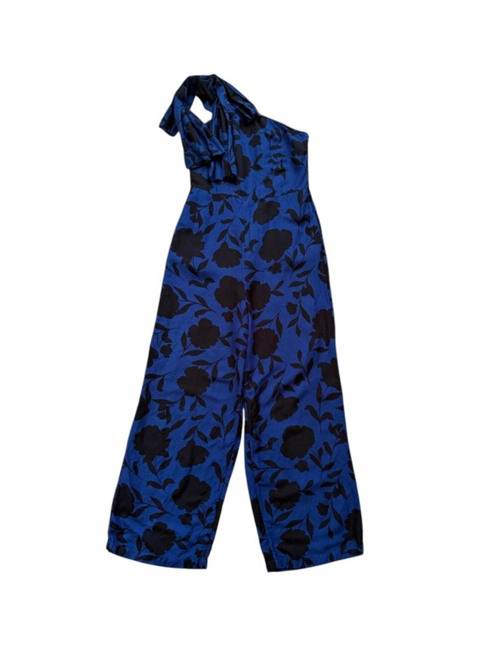 Kate Spade New York Women's Size 6 Blue Black Floral One Shoulder Jumpsuit.
